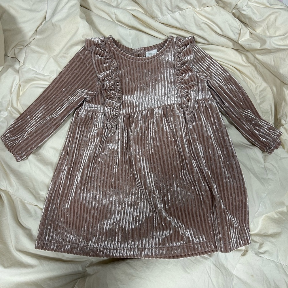 H&M Striped Ruffle Dress in a Shimmery Pink & Silver